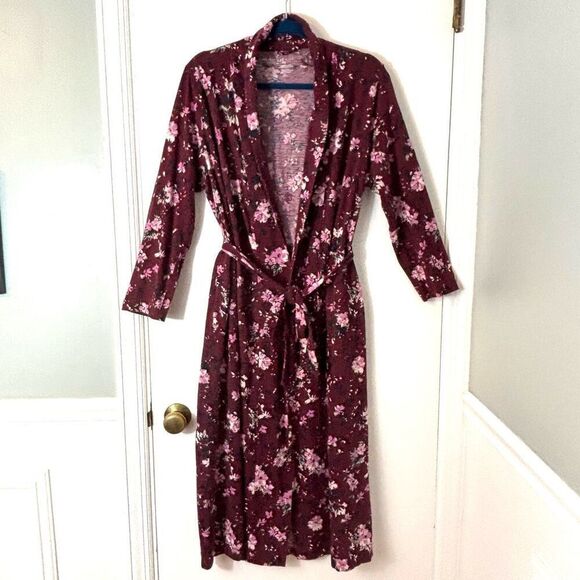 J. Jill Sleep Ultrasoft Shawl Collar long Robe M Petite floral pockets - Picture 1 of 8